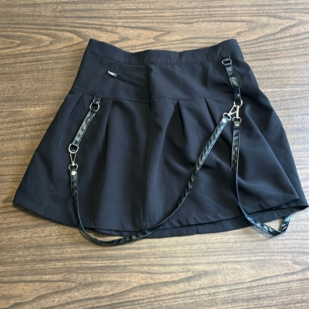 Goth Black Skirt With Faux Leather Suspenders